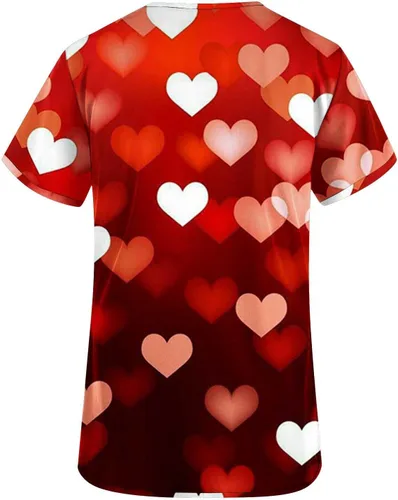 Vista 4 de Valentine's Day Womens Scrub_Tops Cute Heart Print Nursing Working Uniforms Short Sleeve Holiday Shirts