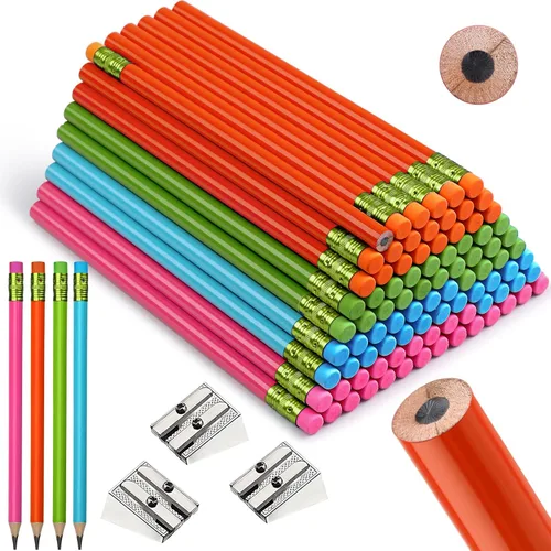 Vista 11 de Fainne Juego de 102 lápices jumbo para niños pequeños, 96 lápices grandes gruesos con borradores, 6 sacapuntas a granel para preescolar, jardín