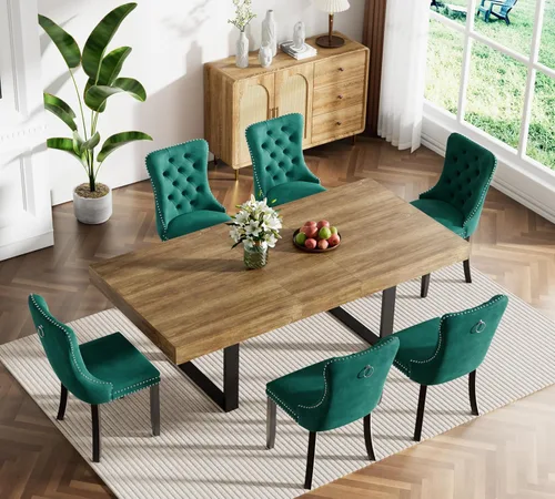 Vista 47 de Juego de mesa de comedor extensible marrón de 63 a 78.74 pulgadas para 4, juego de mesa de comedor de 5 piezas con 4 sillas tapizadas, mesa