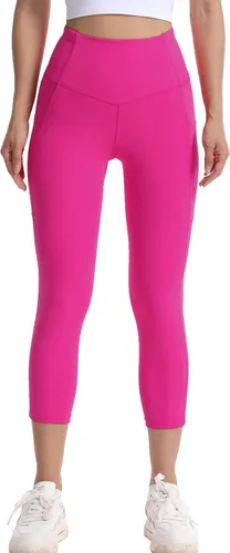Vista 4 de Kcutteyg Pantalones de yoga para mujer, con bolsillos, leggings de cintura alta, para entrenamiento, deportes, correr, pantalones deportivos