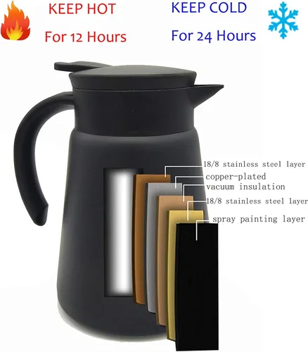 Vista 3 de Jarra térmica de acero inoxidable de 27 onzas con asa, olla aislada al vacío de doble pared para agua caliente, té, café, retención de calor, 27.1
