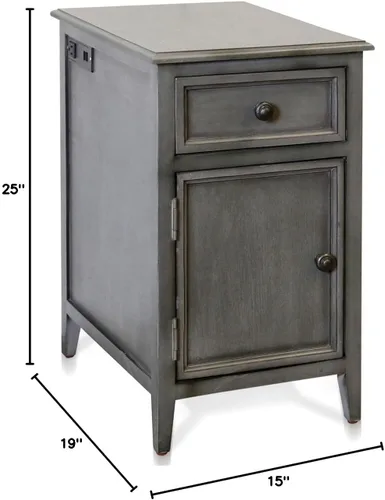Vista 2 de Mesa auxiliar con puerto USB con cajón y gabinete en estilo moderno, 25 pulgadas de alto y 15 pulgadas de ancho, acabado vintage gris lavado
