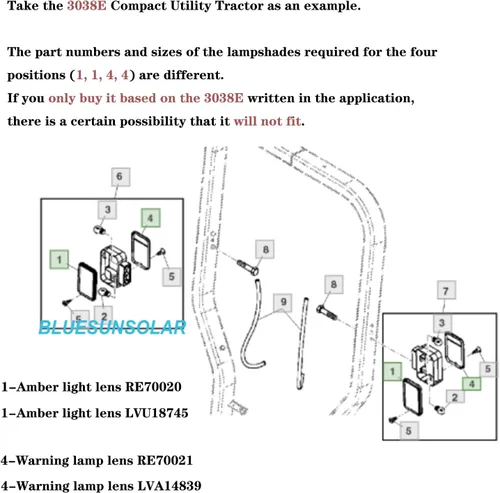 Vista 2 de BLUESUNSOLAR 1 lente ámbar LVU18745 de repuesto de lente de luz trasera para John Deere Tractor 1023E 1025R 1026R 2025R 2027R 2032R 2038R 2305 2320