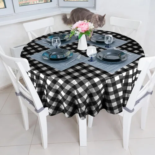 Vista 5 de Remagr Mantel Desechable de Cuadros Redondo de Plástico Buffalo Plaid Mantel de Mesa de 84'' Cubierta de Mesa Gingham para Picnic Camping BBQ Fiesta