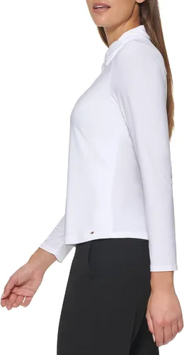 Vista 3 de Tommy Hilfiger Top de manga larga con cuello y botones frontales para mujer