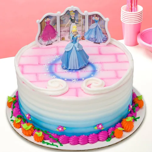 Vista 5 de DecorSet® Disney Princess Cenicienta Transforms Decoración para pastel, juego de 4 piezas para pastel de cumpleaños con figura y pegatinas de vestido