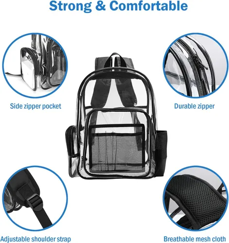 Vista 5 de ProCase Mochila transparente resistente, mochila transparente, grande, para escuela, trabajo, estadio, seguridad