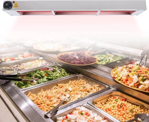 Vista 5 de Lámpara de calor de alimentos de 36 pulgadas, calentador de alimentos con enchufe y cadenas, temperatura ajustable de acero inoxidable plateado
