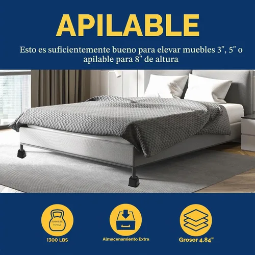 Vista 6 de Lifemaster Juego de elevadores para muebles, 4 piezas, diseño antideslizante, se adapta a cama, silla, mesa, sofá, escritorio y sofás, color negro