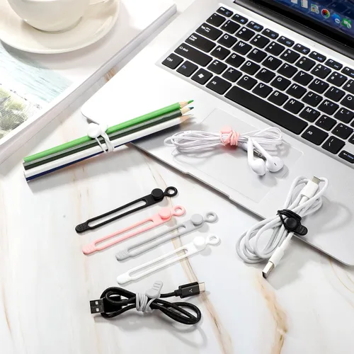 Vista 7 de Nuanchu 40 piezas de bridas para cables de silicona reutilizables, soporte ajustable, multiusos, organizador de cables de carga para sujetar cables