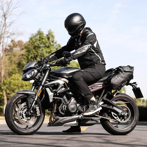 Vista 8 de Rhinowalk Bolsas de sillín impermeables antivibración para motocicleta, bolsas laterales para moto, bolsas de hombro para moto, alforjas de moto 18L