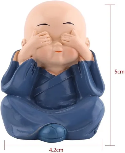 Vista 3 de 4 figuras de monjes, lindos monjes sabios de Kongfu para decoración interior de automóvil, decoración de resina, adorno de resina, no escucha