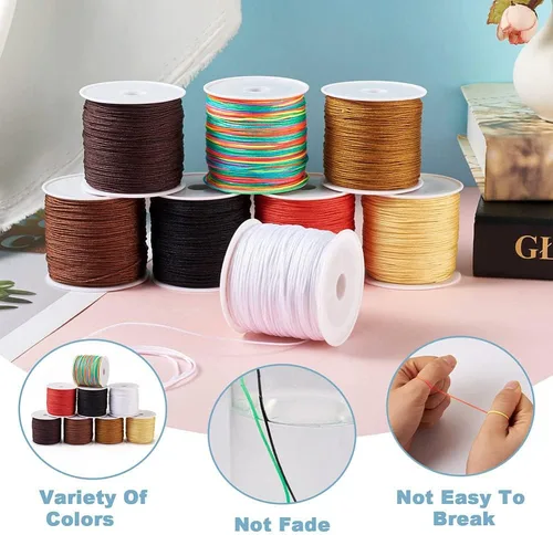 Vista 4 de Cheriswelry 8 rollos de 49 yardas/rollo de 0.031 in de hilo de nailon para macramé, cordón de nudo chino para pulsera tejida personalizada