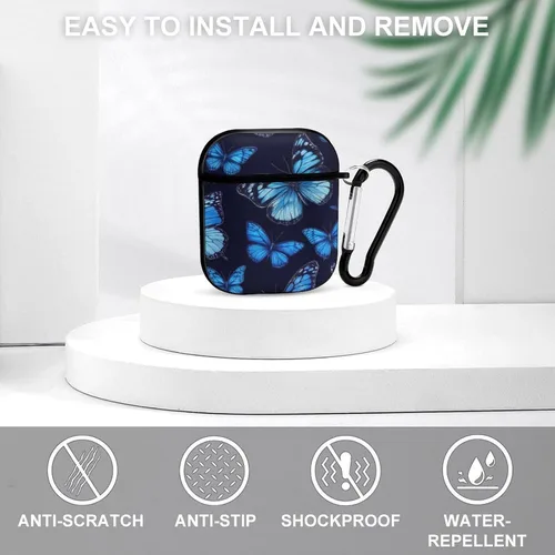 Vista 3 de Funda protectora de silicona compatible con Airpods 2 y 1 (hermosas mariposas, mariposas azules)