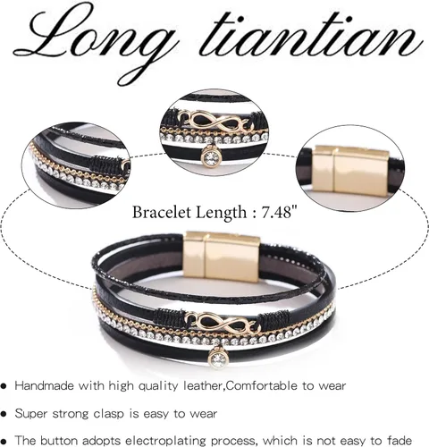 Vista 6 de Long tiantian Leather Wrap Bracelets for Women Trendy Beaded Bracelets Boho Jewelry for Women Pulseras para Mujer Stackable Cuff Stone Charm