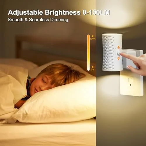 Vista 4 de Luz nocturna LED enchufable, luces nocturnas modernas giratorias de 360° enchufables a la pared, palanca de 3000 K/5000 K, sensor de atardecer a