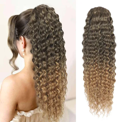 Vista 11 de Matriarchs Extensión de cola de caballo rizada de 24 pulgadas, cola de caballo con cordón para mujeres negras, sintética, larga, afro, rizada y 1b