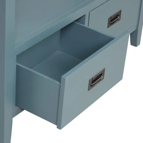 Vista 4 de Mesa consola de 36 pulgadas con 4 cajones y 1 estante de almacenamiento, mesa de madera de pino para entrada, sala de estar, dormitorio, pasillo