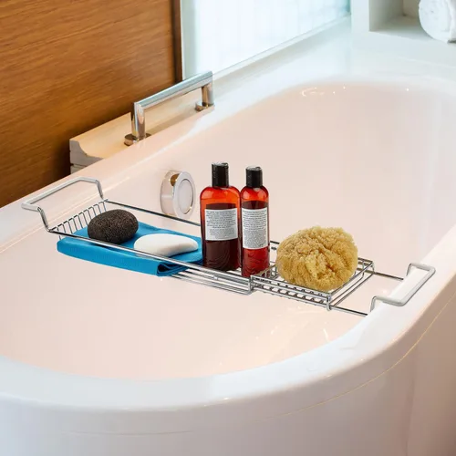 Vista 2 de Home Intuition Bandeja de bañera extensible de acero inoxidable sobre la bañera de garra
