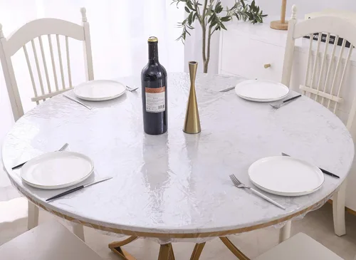 Vista 7 de Walrus Mantel redondo de vinilo transparente ajustado impermeable de alta resistencia con borde elástico, protector de mesa de plástico con diseño