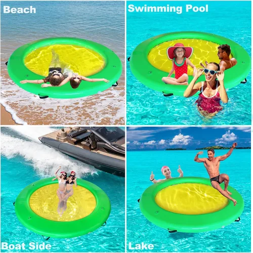 Vista 4 de Water Hammock Inflatable Dock, 3.8ft/6ft/8ft Floating Raft Circular Water Island, Float Rings Air Mesh Platform for Lake/River/Swim Pool
