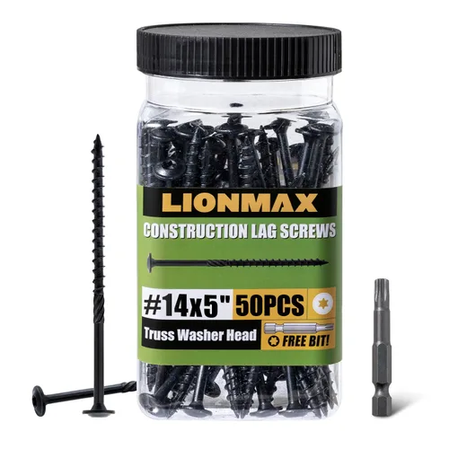 Vista 33 de LIONMAX Tornillos de retraso de 2-1/2 pulgadas, tornillo de madera estructural #14 x 2-1/2, 50 tornillos de construcción resistentes, resistentes a