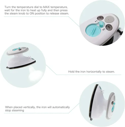 Vista 4 de IIMII Mini plancha de vapor de viaje, potencia de doble voltaje de 420 W, calentamiento rápido, potente vapor, suela antiadherente y diseño