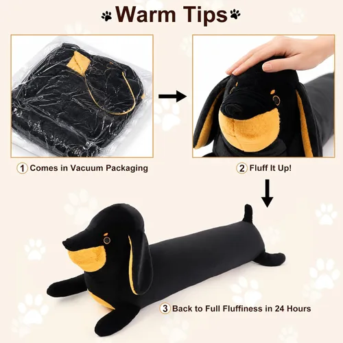 Vista 5 de Almohada larga de felpa de perro salchicha de 43 pulgadas, almohada corporal de perro marrón, muñeca de animal, almohada larga para dormir