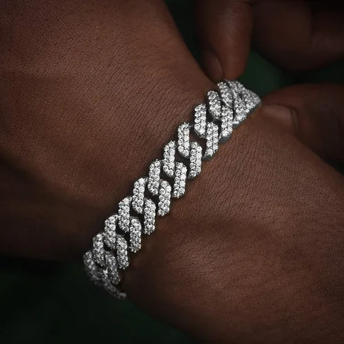 Vista 3 de TRIPOD JEWELRY Cadena o pulsera de eslabones cubanos con diamantes chapados en oro blanco o de 0472in cadena o pulsera de hip hop Miami gargantilla