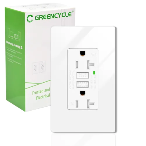 Vista 30 de Greencycle Toma GFCI de 15 amperios con puertos USB C y USB A, 1 unidad de toma eléctrica GFCI de prueba automática con USB, con indicador LED