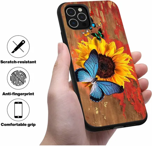 Vista 2 de Bcov Funda para iPhone 13, funda protectora de silicona suave a prueba de golpes con diseño de girasol de mariposa colorida para iPhone 13 Girasol