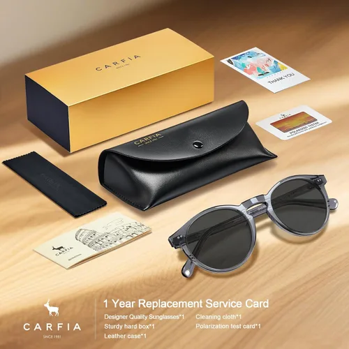 Vista 42 de CARFIA Gafas de sol redondas de acetato para hombre, polarizadas, protección UV, gafas de sol clásicas retro CA5289L