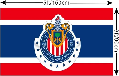Vista 4 de YukaBa Bandera de 3 capas de doble cara para fanáticos de Chivas, bandera de Guadalajara de 3 x 5 pies, bandera de fútbol de México/Futbol
