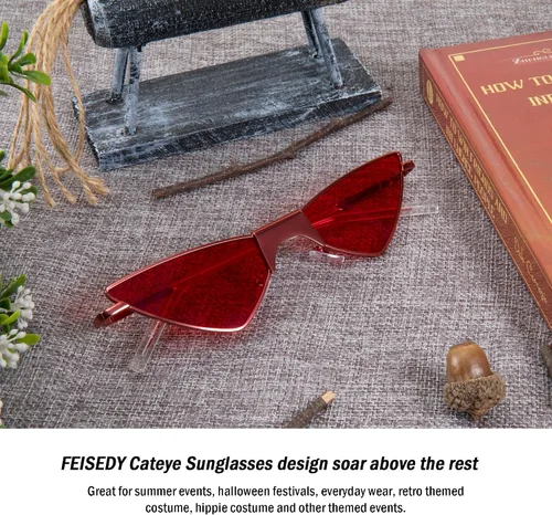Vista 7 de FEISEDY Gafas de sol pequeñas con ojo de gato para mujer, color rosa, color caramelo, B2721