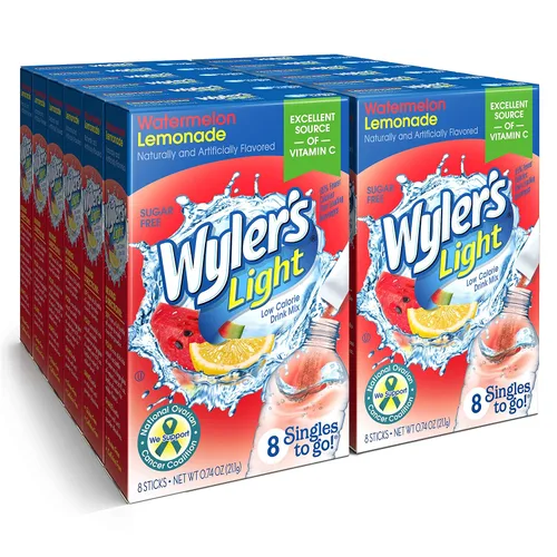 Vista 9 de Wyler's Light Paquetes de polvo Singles to Go, mezcla de bebida de agua, paquete variado de 40 unidades, limonada rosa, fresa y arándanos, sin