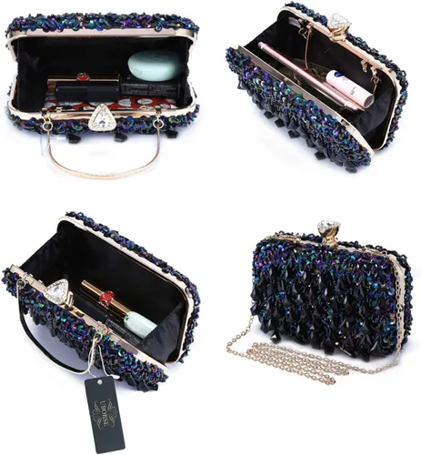 Vista 5 de UBORSE Bolso de noche con lentejuelas brillantes de diamantes de imitación para mujer, estilo vintage, con cuentas de cristal, para cóctel, fiesta