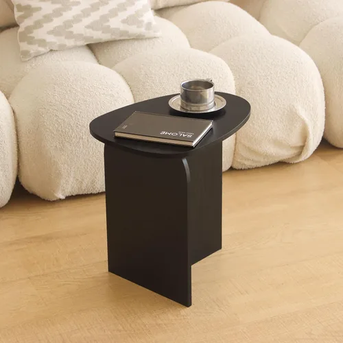Vista 7 de AWASEN Mesa auxiliar negra, mesa auxiliar triangular pequeña para sala de estar, mesa de acento moderna con tablero único, mesa de noche mini para C