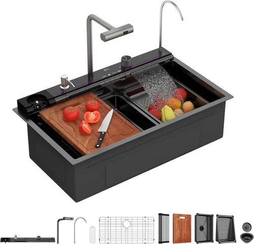 Vista 35 de Lordear - Fregadero de barra – Fregadero de barra dorado de 13 x 15 pulgadas con grifo dispensador de jabón, estación de trabajo, calibre 16 T304