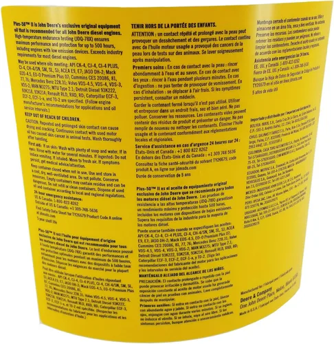 Vista 5 de John Deere Plus-50 II CJ-4 Aceite de motor diesel 15W-40 Cubo de 5 galones TY26679
