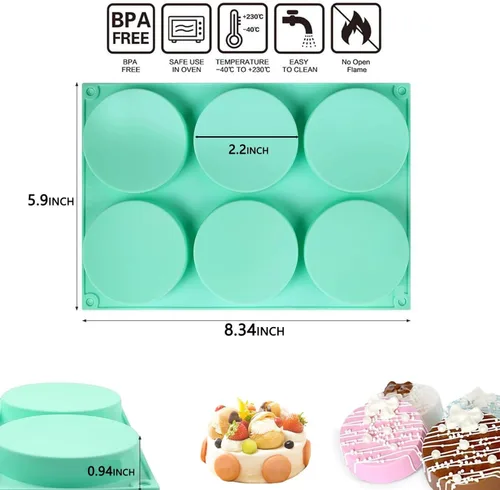 Vista 2 de 3 piezas Molde para magdalenas, redondo para hornear, molde de silicona antiadherente para hornear cupcakes, moldes de silicona de 6 cavidades