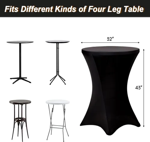 Vista 3 de Fixwal Mantel de cóctel, fundas para mesa de bar, paquete de 2 manteles redondos de 32 x 43 pulgadas, color negro, mantel elástico de elastano
