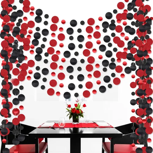 Vista 33 de Outus Guirnalda de puntos redondos negros y rojos, 5 piezas, decoración para colgar en fiestas de graduación, cada longitud de 13.1 pies