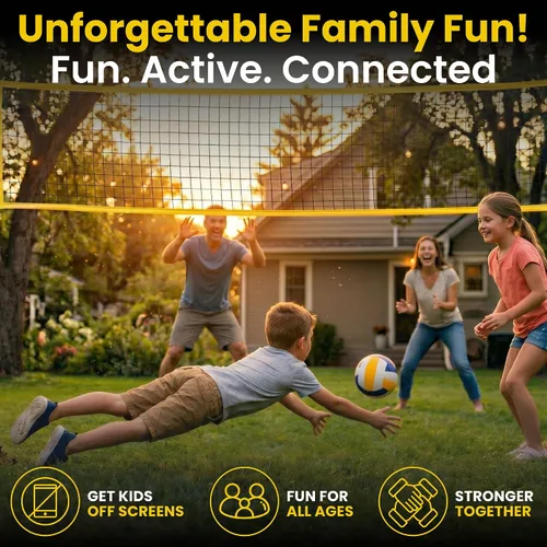 Vista 5 de Volleyball Net for Backyard, Regulation Size 32x3FT, Portable Outdoor Amarillo - Set completo