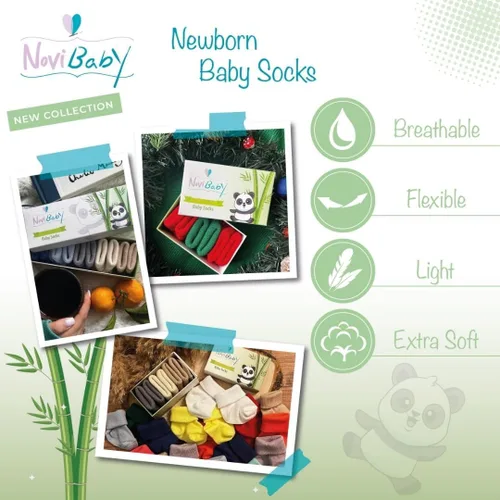 Vista 4 de Novibaby Calcetines de bebé de 0 a 6 meses, calcetines tobilleros infantiles para niños y niñas, artículos esenciales para bebés para recién nacidos