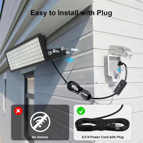 Vista 7 de Kekeou Luz de inundación LED de 100 W para exteriores con enchufe e interruptor y cable de alimentación de 6.56 pies, 14000 lm 6500 K, área LED