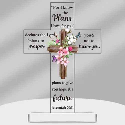 Vista 13 de Regalos Cristianos de Acrílico Chunful para Mujer y Hombre Cruz de Jesús Religiosa y Decorativa con Versículos de la Biblia y Oraciones Cruz
