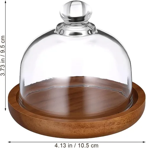 Vista 4 de Yardwe Paquete de 2 mini cúpula de postre de cristal con base de madera, soporte para pasteles de 3.4 pulgadas con cubierta de vidrio transparente