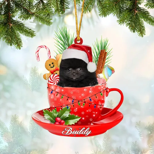 Vista 44 de Alaskan Malamute - Adorno de tetera de perro sentado en una tetera de Navidad, adorno de Navidad con nombre personalizado, adorno de automóvil