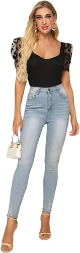 Vista 5 de Verdusa Camiseta ajustada de malla con cuello corazón para mujer