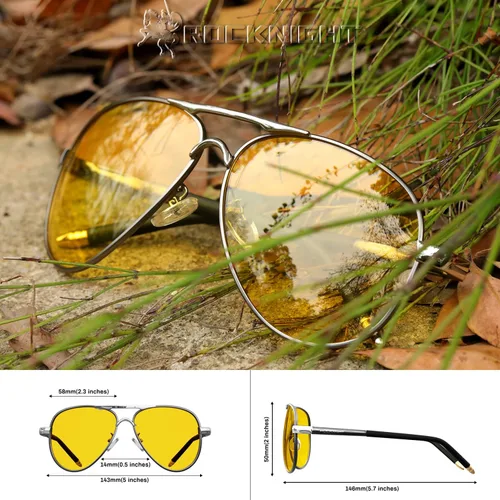 Vista 4 de ROCKNIGHT Lentes de sol polarizados estilo aviador para hombres y mujeres, lentes de sol con parte superior plana de metal, ligeras
